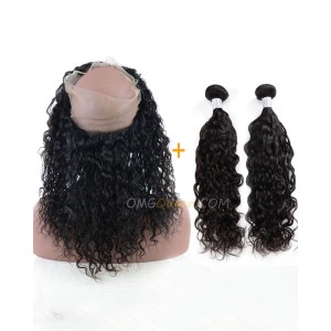 One Pre-plucked 360 Lace Frontal With 2pcs Hair Weaves Bundle Deal Virgin Brazilian Hair Natural Curly Hair [BBF04]