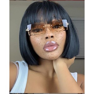 Affordable Short Straight Bob Lace Wig Glueless Air Bangs Wig Virgin Bazilian Hair [BMW32]