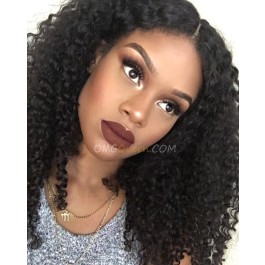 Natural Color Kinky Curl Indian Virgin Hair Lace Front Wigs High